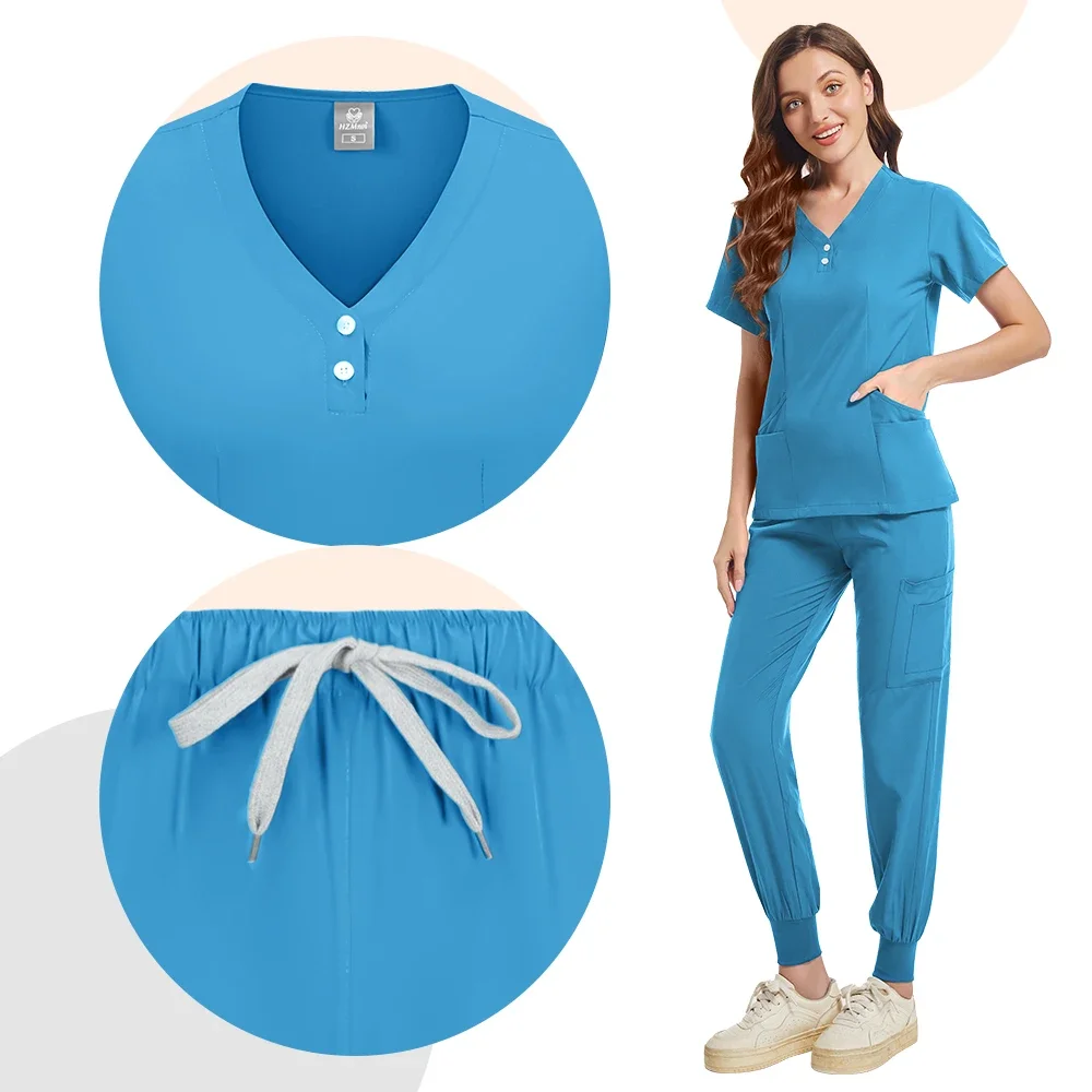 Wholesale Multicolor Button Hospital Medical Uniform Women Surgical Wear Scrub Set Doctor  Jogger Suit Nurse Work Clothes