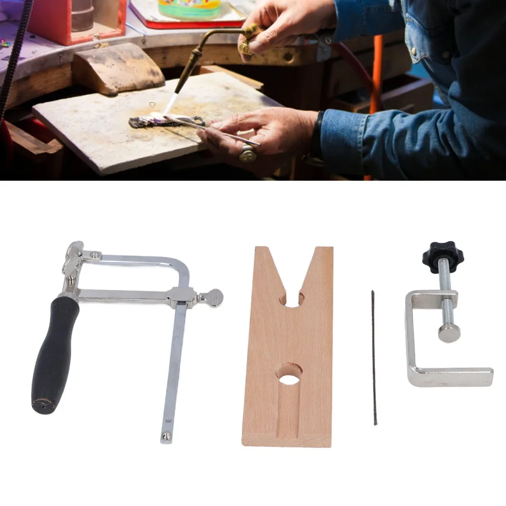 

15pcs Adjustable Jewelry Saw Kit Wooden Pin Vise Replacement Blades 3 in 1 Jewelry Saw Kit V Groove Clamp Jewelry Cutting Kit