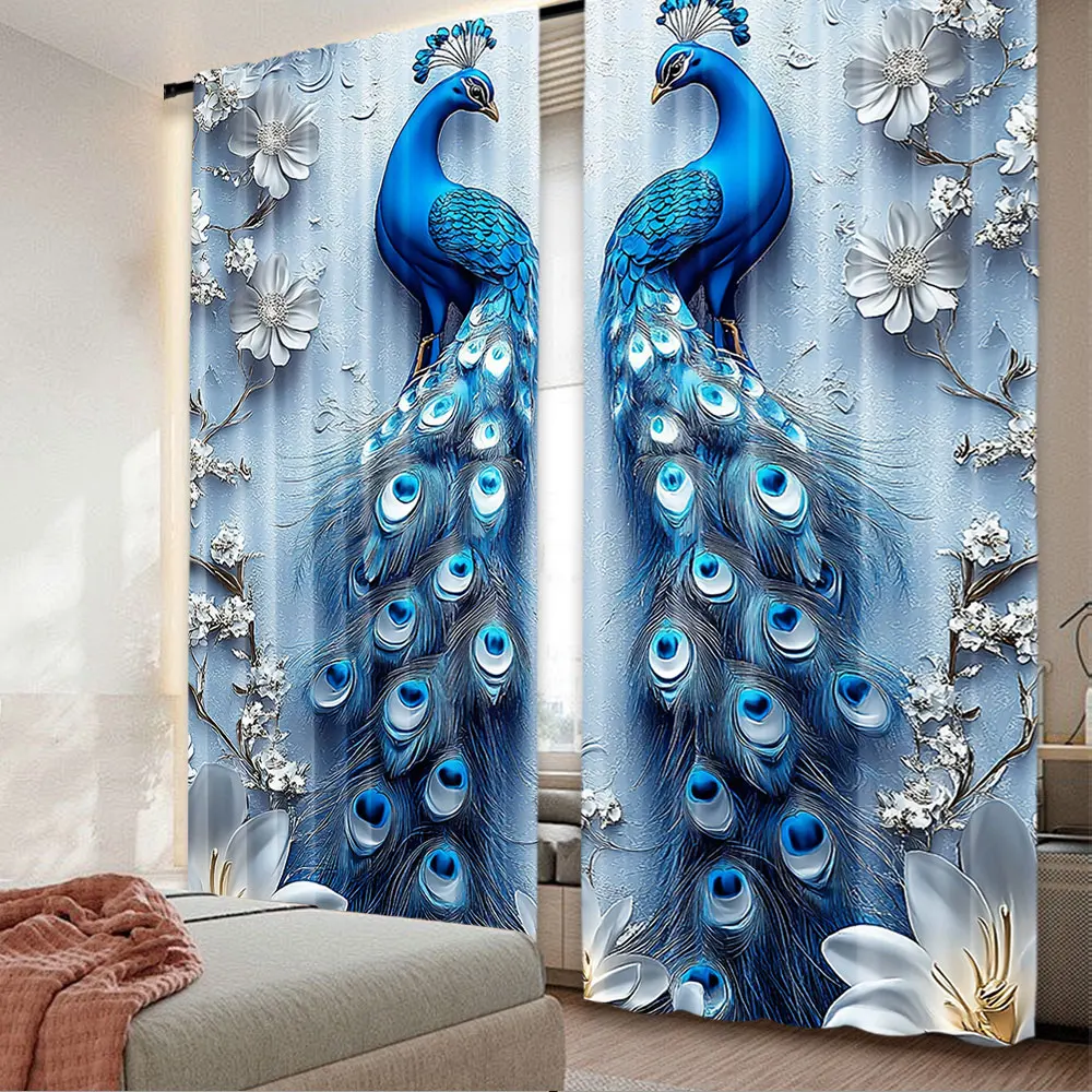 2Pcs Gothic Blue Peacock Curtain Elegant Decorative Room For Living Room Bedroom Office Kitchen Bathroom With Vibrant Colors And