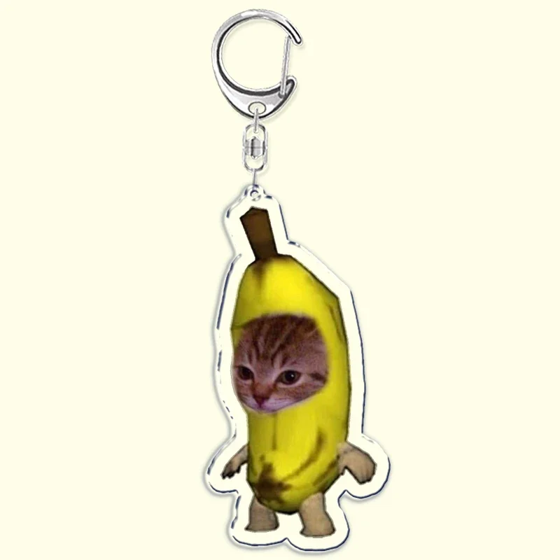 HOT Cute Crying Banana Cat Meme Keychain Funny Fruit Happy Cats Pendant Keyring Keyfob for Women Man Jewelry Accessories Gifts