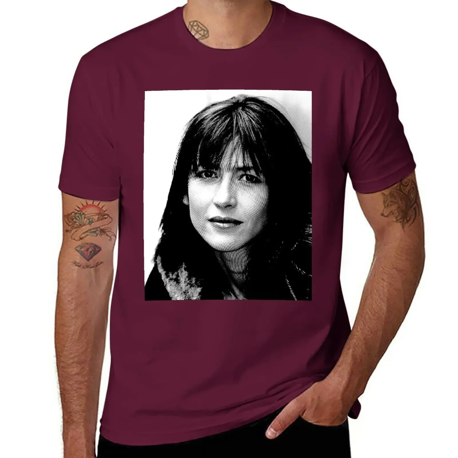 Tee shirt hippie clothes t shirts for men cotton  New Sophie Marceau Black & White Linocut T-Shirt  harajuku  tshirt  streetwear