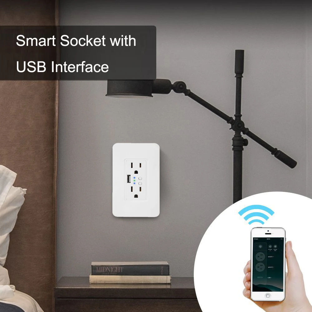 

Tuya Smart WiFi Wall Socket Double US Plug Power Outlet with USB Charger Port ON/OFF Remote Control Work with Alexa Google Home