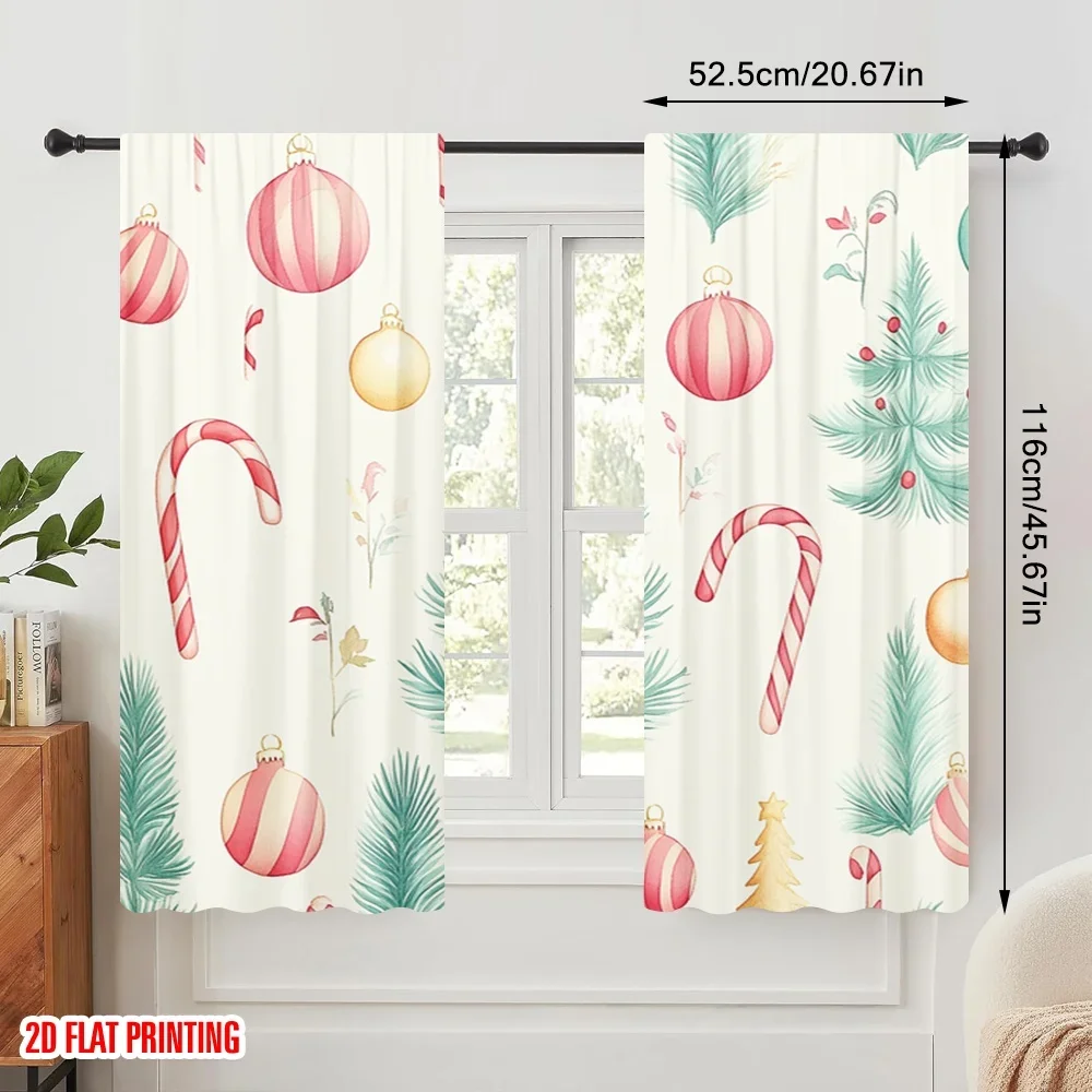 2pcs,2D plane printing Curtains Christmas Tree Ornaments Watercolor Style (3) Polyester Woven (without rod) Festive for Bedroom,