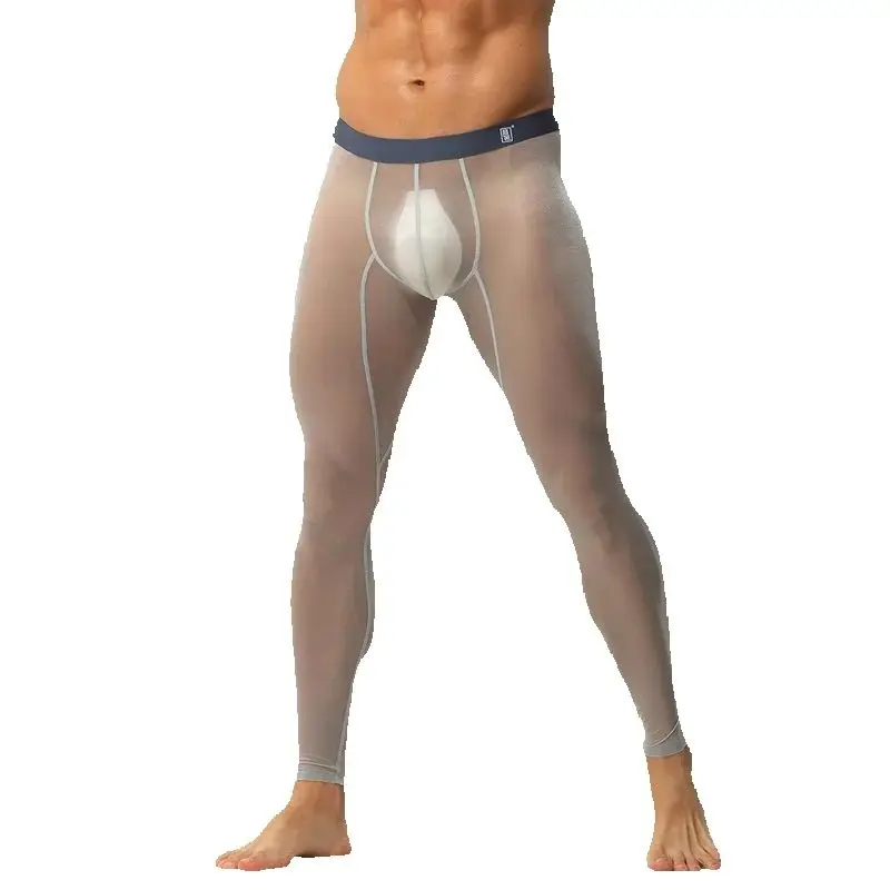 Pants Men's Leggings Men's Ultra-Thin Ice Silk Base Layer Pants Low Waist Sexy See-Through Net Tights Transparent Tight