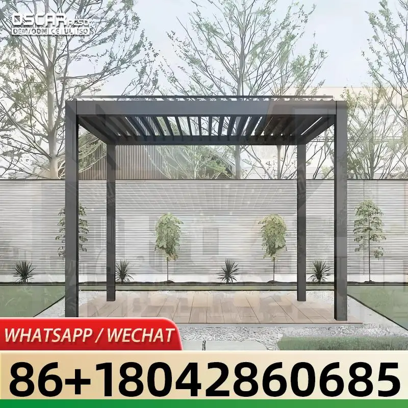 Outdoor Waterproof LED Customizable Louvered Canopy for Balcony and Backyard Bioclimatic Pergola pergola