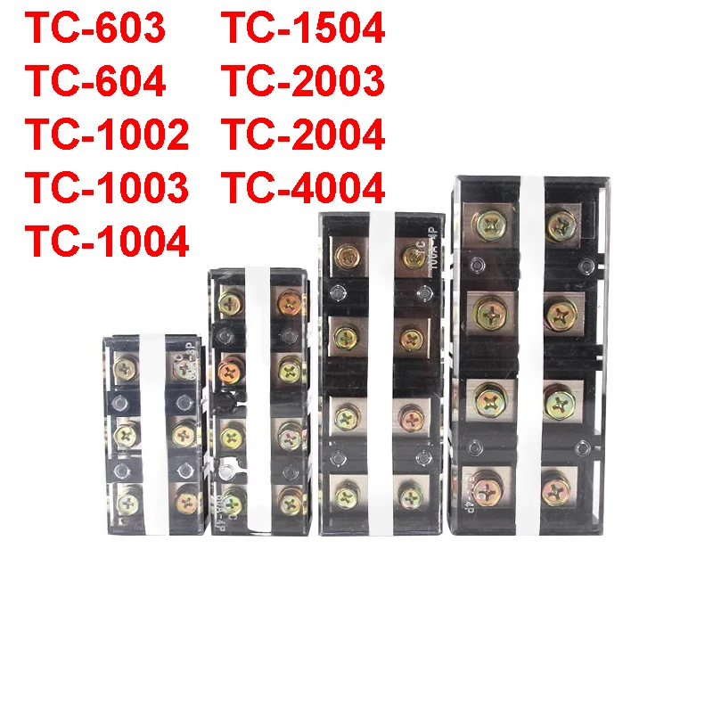 TC-603 1002 1504 2004 Terminal Block Row TC Series 60A 600V 4P Connection Lug Plate Fixed Terminal Covered Screw Barrier Strip