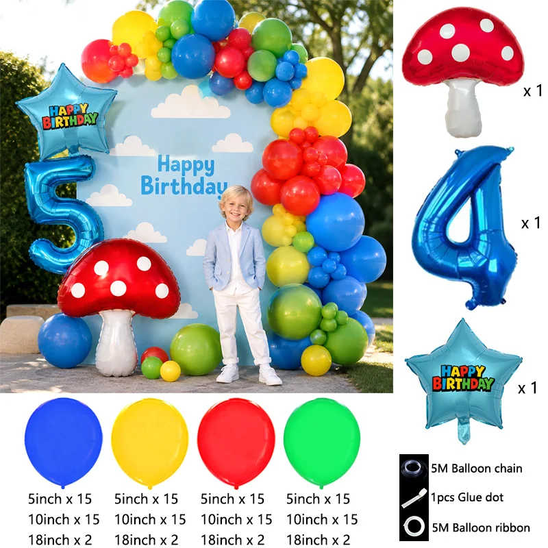 Super Bors Video Game Inspired Balloon Arch Bouquet Red Mushroom Game Controller Foil Globos Party Decoration view 5