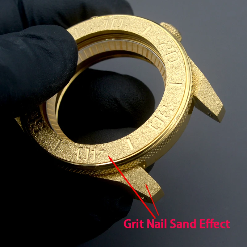 Gold Case With Grit Nail Sand Effect Sapphire Glass 100M Waterproof Fit NH34 7s26 4R35 4R36 NH35 NH36 For King Samurai Series