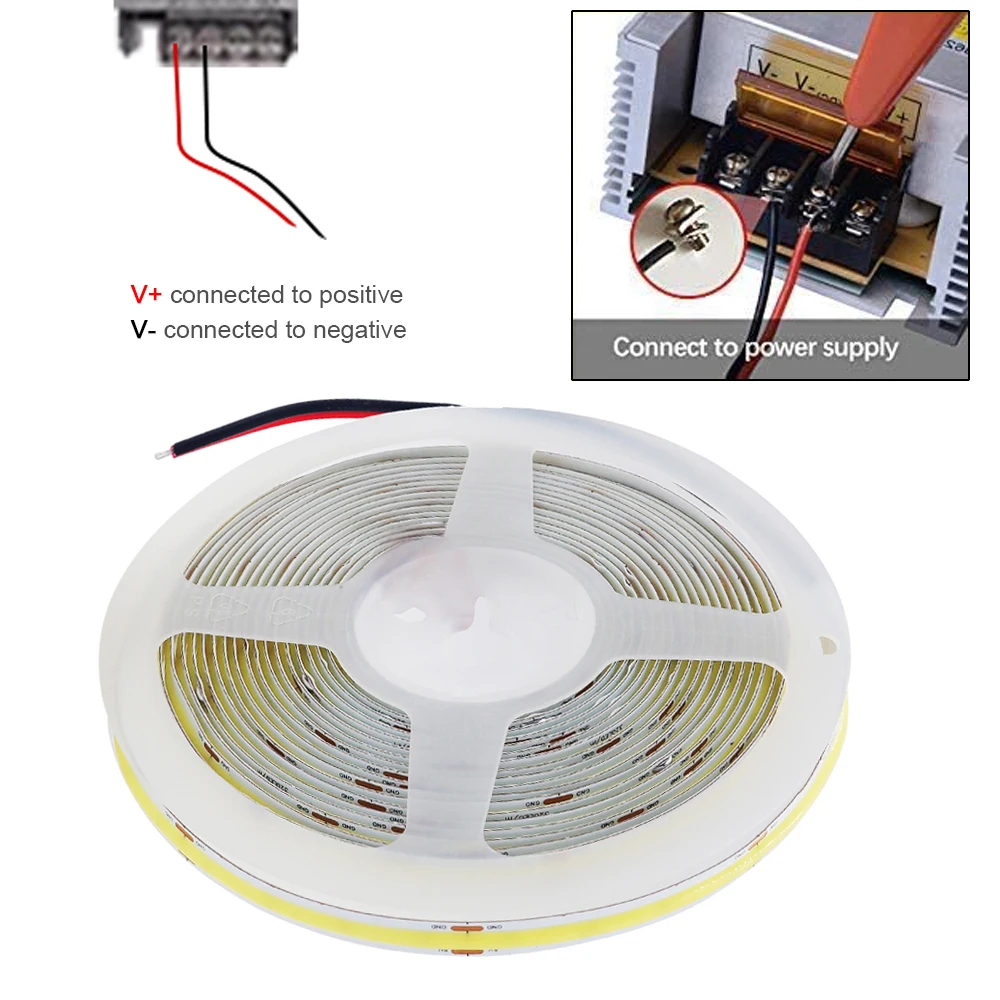 5V 12V 24V LED COB Strip Light With 2pin Wire 320LED/m High Density Linear Lighting RA 90 Flexible Tape Lamp Home Decor For Room