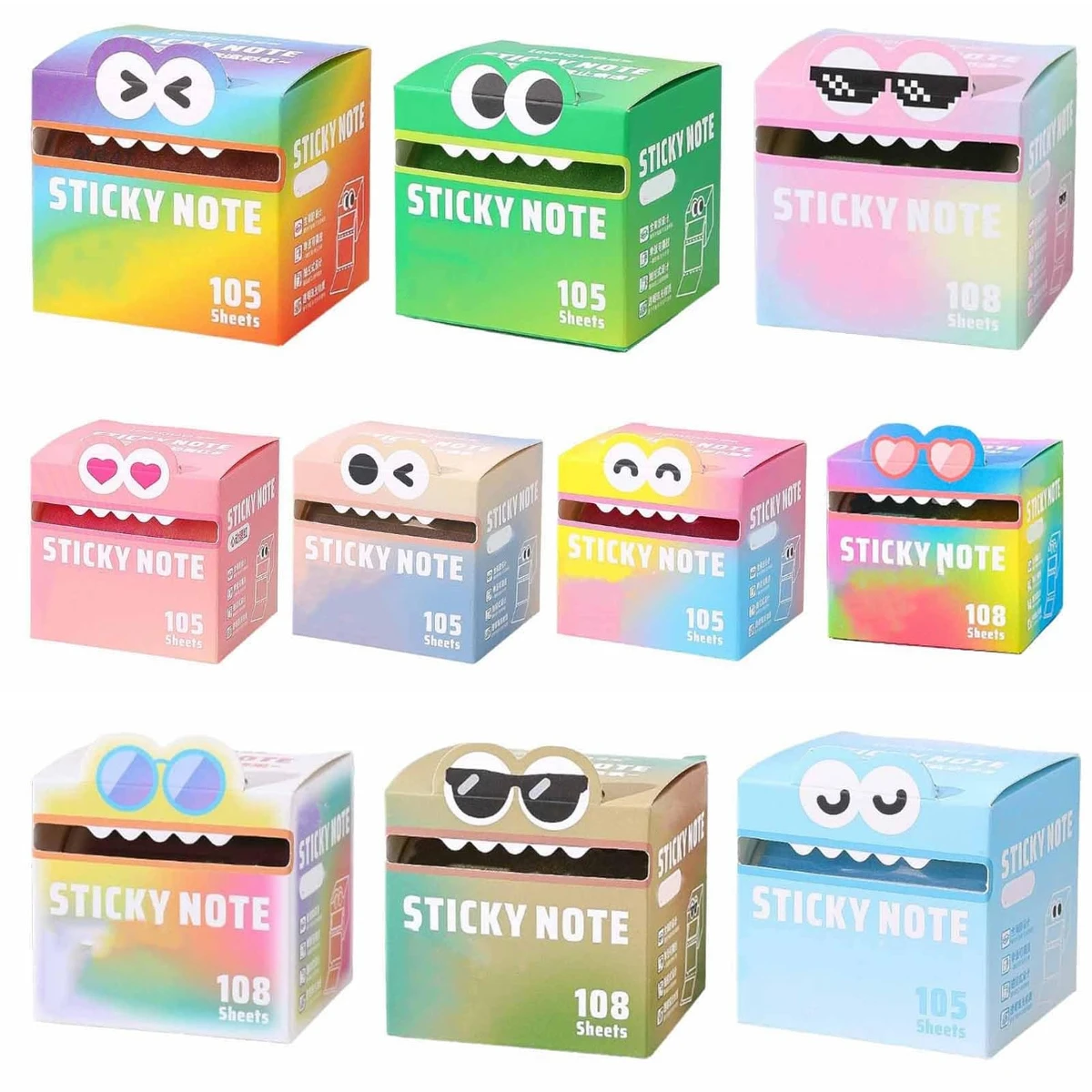 105/108 Sheets Pull-Out Self-Adhesive Memo Pad Roll, Pastel Sticky Notes with Dispenser, Cartoon Design for Office, School