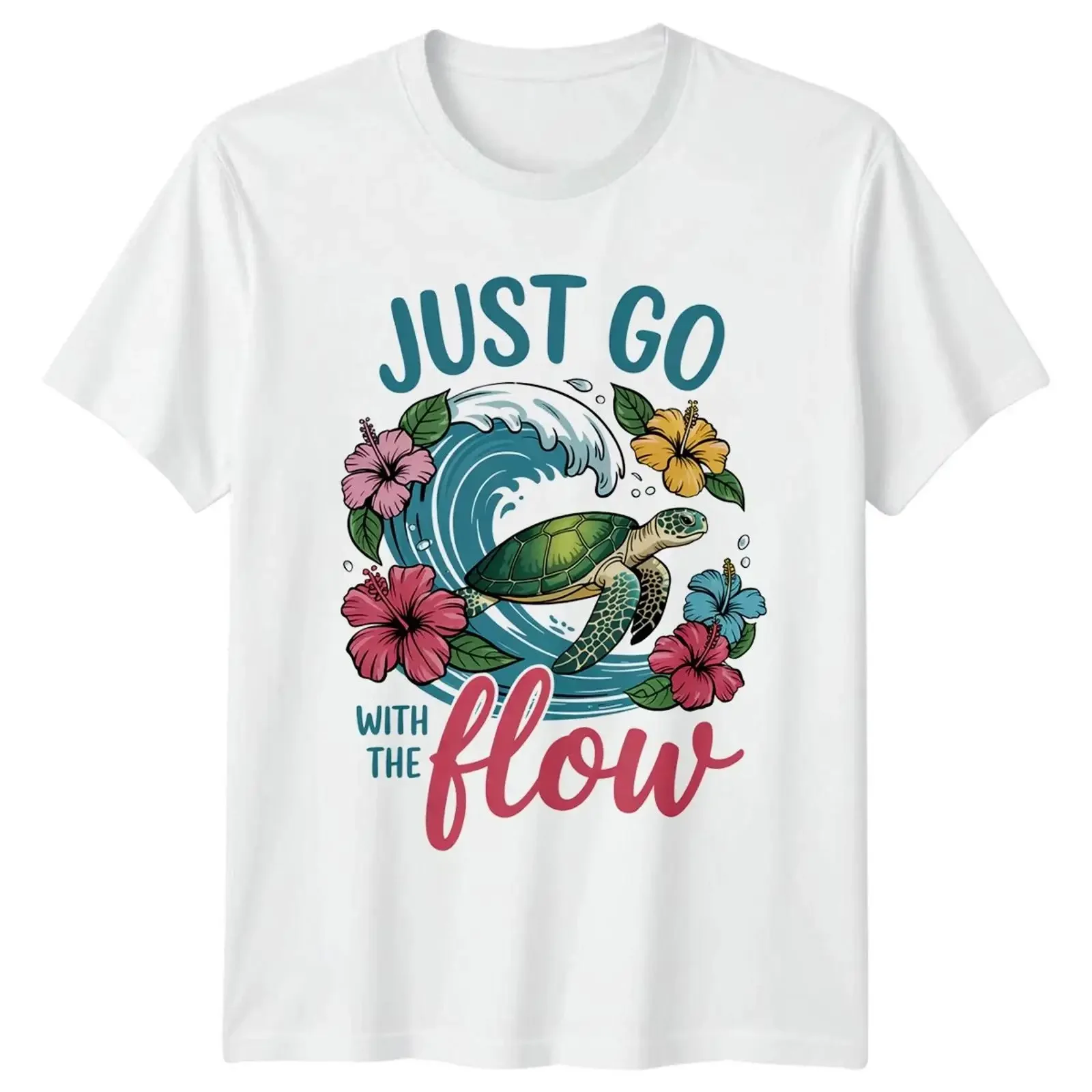 Just Go With The Flow T Shirt Meeresschildkröte Ozean Geburtstag Geschenk für Sie und Ihn vintage Washed streetwear Stretched