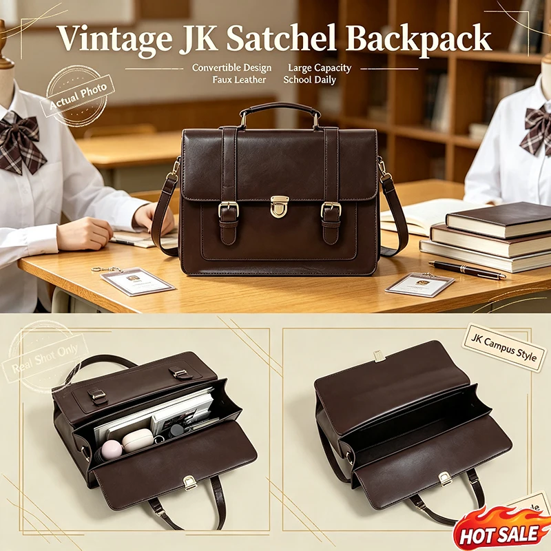 Japanese Academic Style JK Uniform Handbag Women PU Leather Large Capacity Backpack Ladies Everyday Anime Ita Bag Preppy Y2k