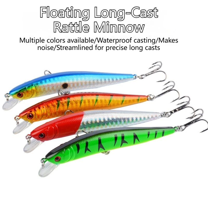 

Набор поверхностных приманок-минноу (5 шт.) с гремящими шариками и тройными крючками для различных видов рыб