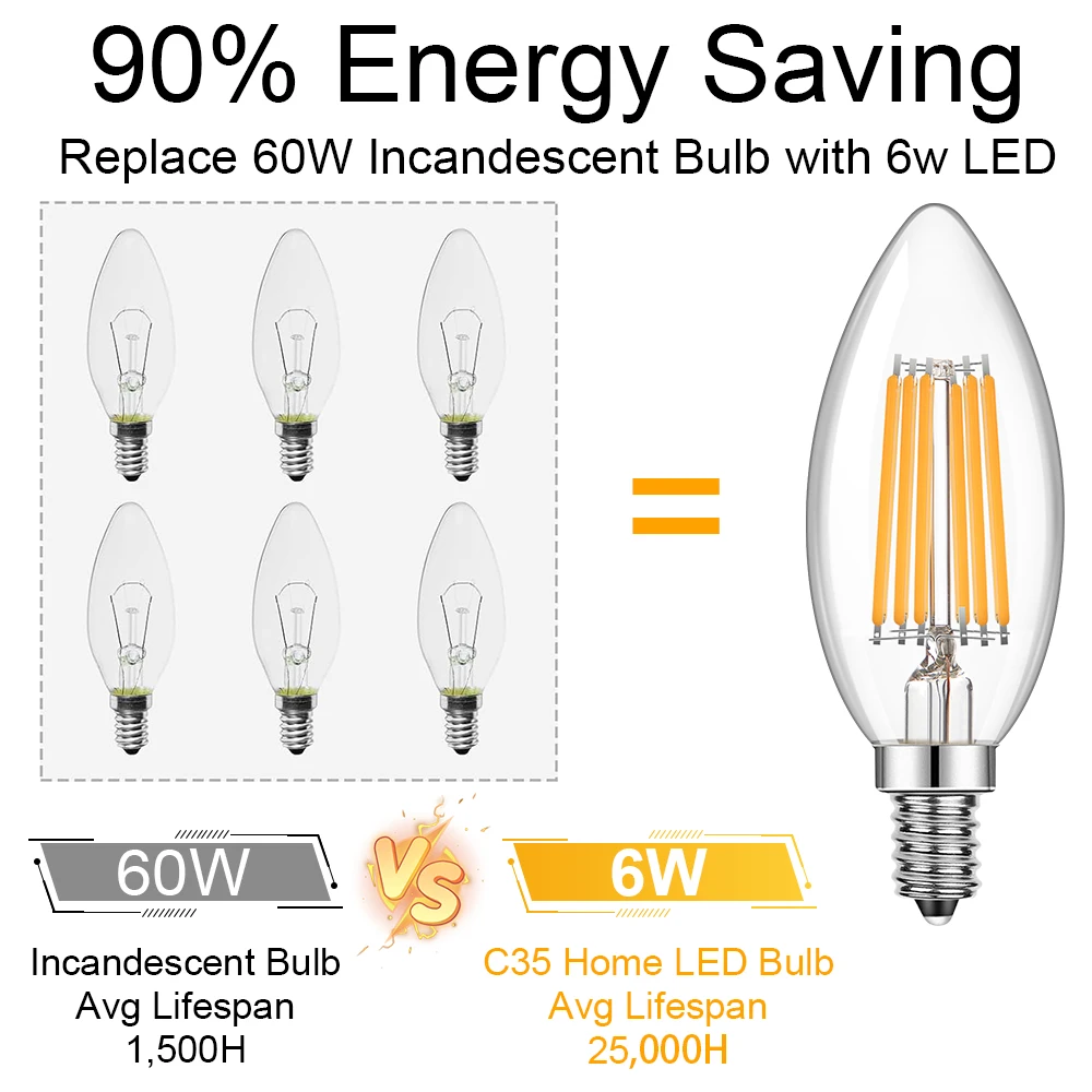 شمعة C35 E14 4 واط 6 واط 220 فولت مصباح ليد لمبات الدافئة الأبيض عكس الضوء استبدال قلادة الثريا داخلي مصباح بفتيل ديكور المنزل