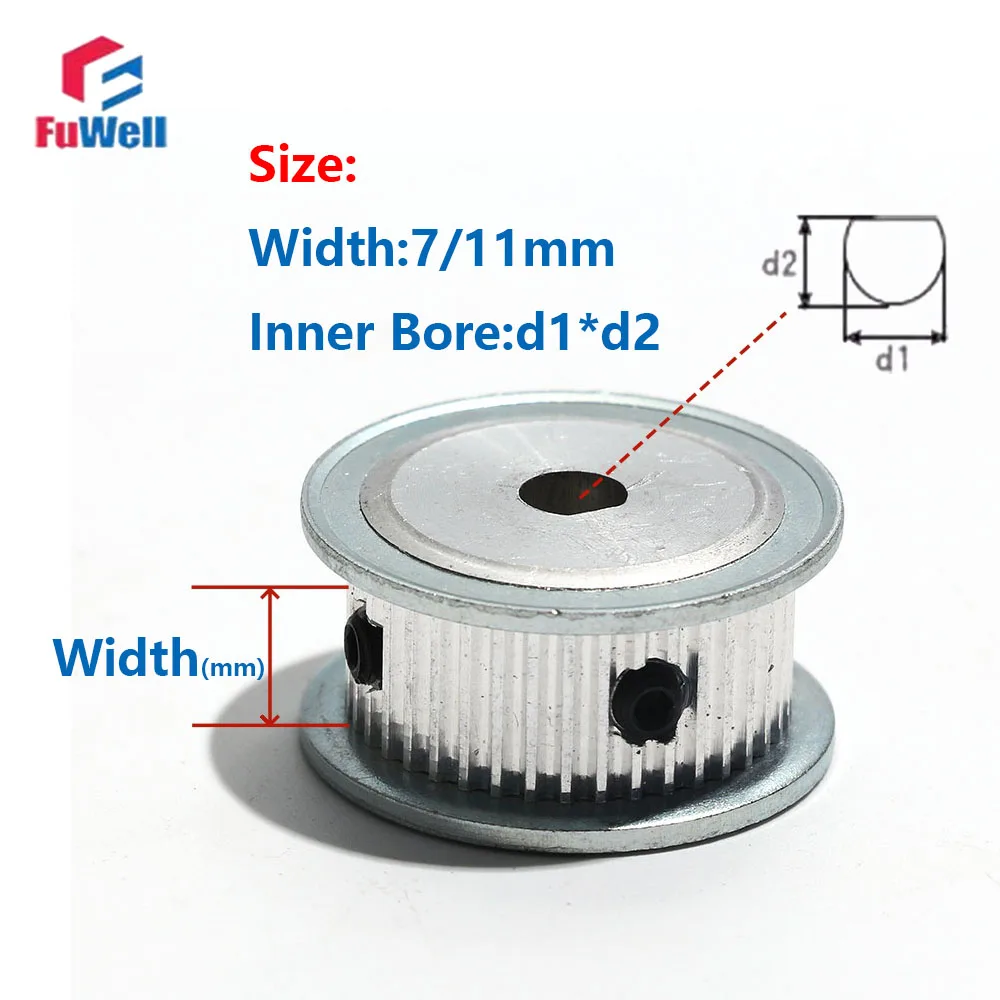 FuWell S2M 20~38T Teeth Synchronous Timing Pulley D Type Hole Bore 5*4.5/6*5.5/8*7/8*7.5/10*9mm Width 7/11mm High-torque Pulley