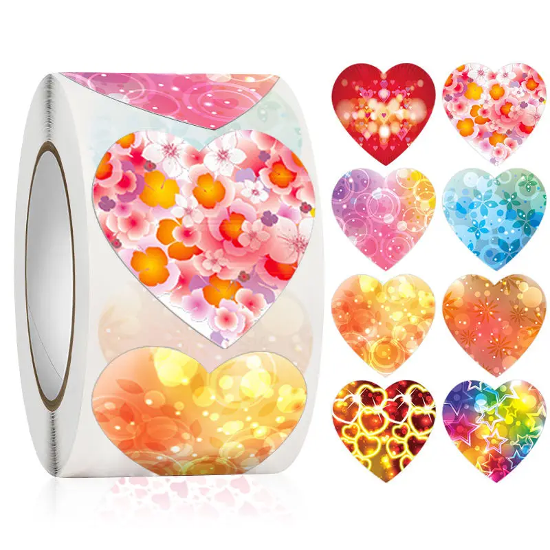 

500Pcs/Roll Valentines Day Decoration Heart Sticker Candy Bag Seal Sticker Birthday Party Gift Packaging Cute Stationery Sticker