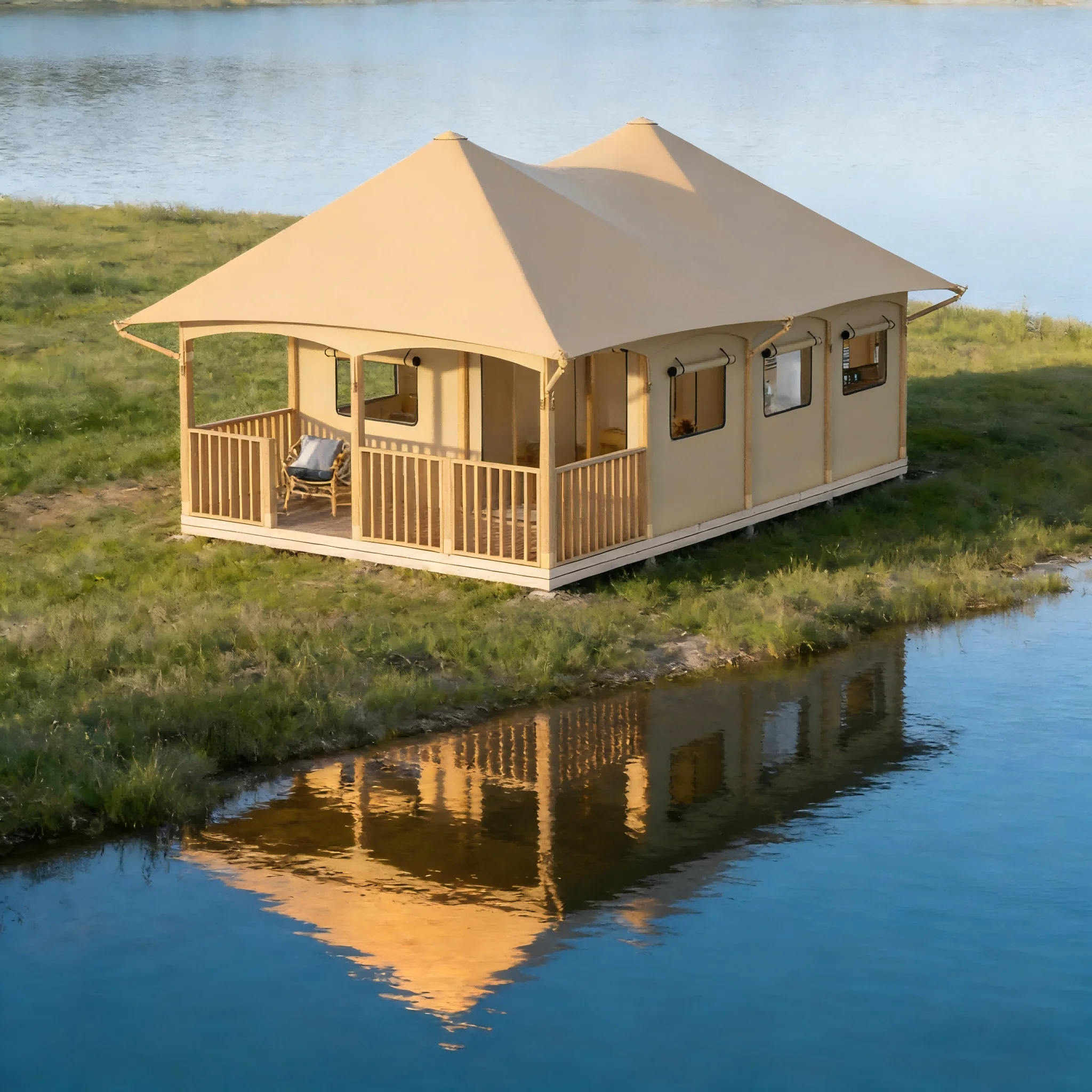 Luxury 5x8M Four-Season Waterproof PVC Oxford Canvas Steel Frame Camping Glamping Tent Double Single Bedroom Living Room 80km/h