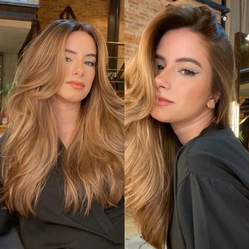 Party Cosplay Daily Wigs Ombre Caramel Brown Blonde Synthetic HD Lace Front Wig Beautiful Woman Wig Small Large Size Cap 26 Inch