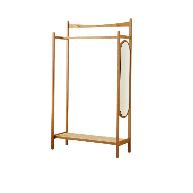 Solid wood coat rack floor-to-ceiling bedroom Nordic cherry wood living room mirror integrated household entrance hanger hanger