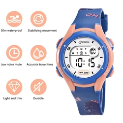 Children Watch Sports Cute Print Card Waterproof Alarm Clock Boys and Girls Student Kids Fashion Electronic Watches Clock