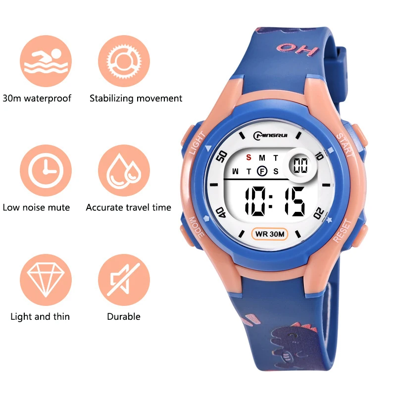 Children Watch Sports Cute Print Card  Waterproof Alarm Clock Boys and Girls Student Kids Fashion Electronic Watches Clock