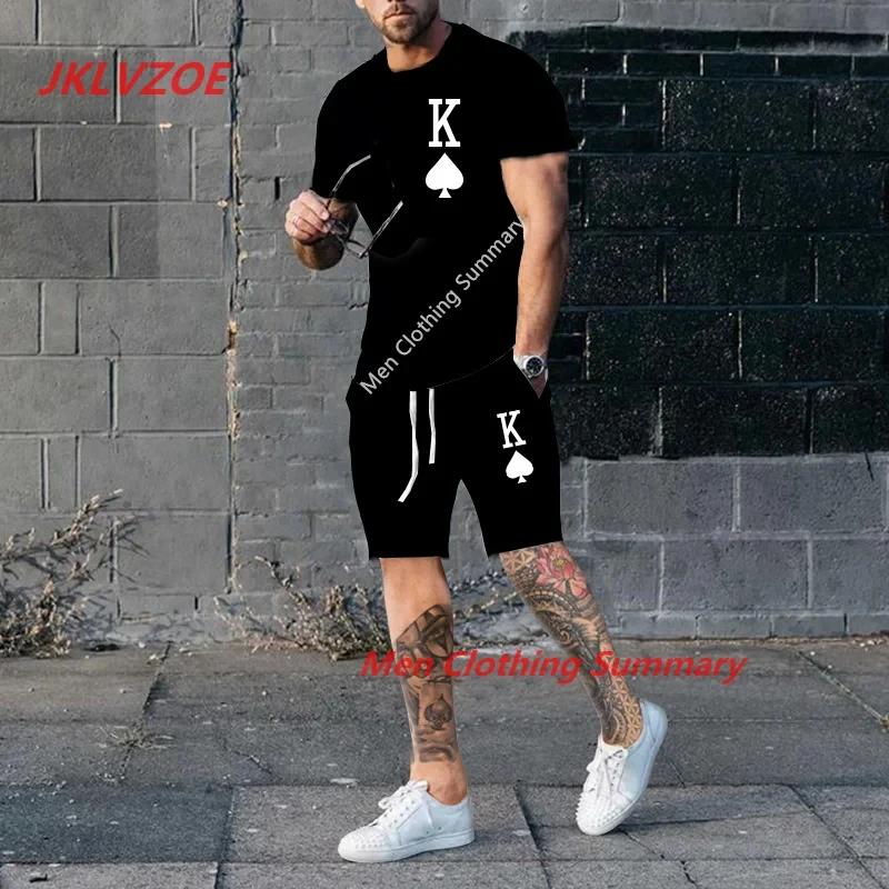 New Men Tshirt Suit Fashion 3D Printed K Solid Color 2-piece Set Street Short Shirts Shorts Pants Oversized Set Male Clothing