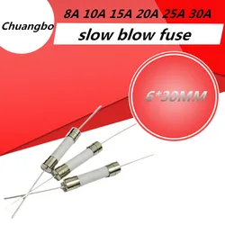 10PCS 6*30mm Ceramic Fuse Fast Slow Blow Tube Fuse With a Pin 6x30mm 250V 8A 10A 15A 20A 25A 30A