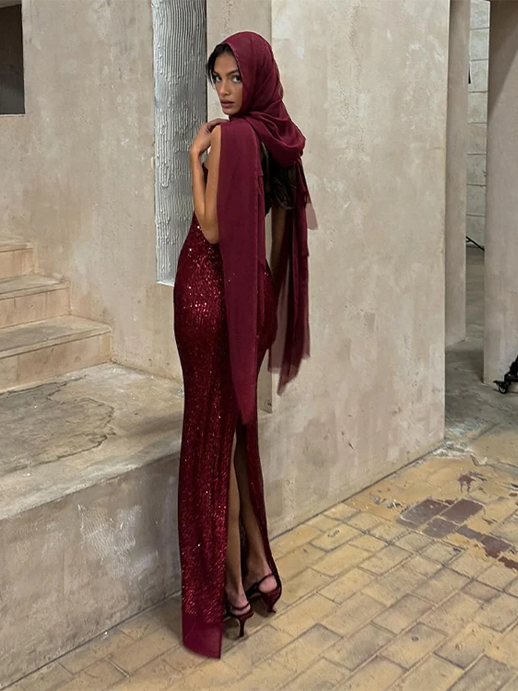 Sequins Dress Hip Package Maxi Dress Women Sexy Backless Sleeveless Floor Length Slim 2026 Party Evening Vestidos Formal Gown