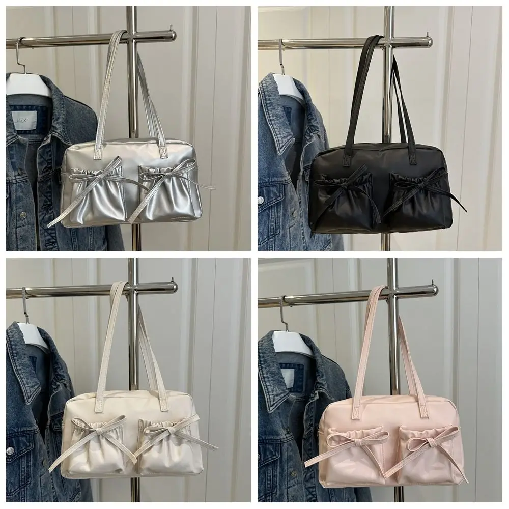 خمر النمط الفرنسي القوس البولينج حقيبة أنيقة Bowknot بوسطن حقيبة كتف سعة كبيرة حقائب النساء عادية الفتيات