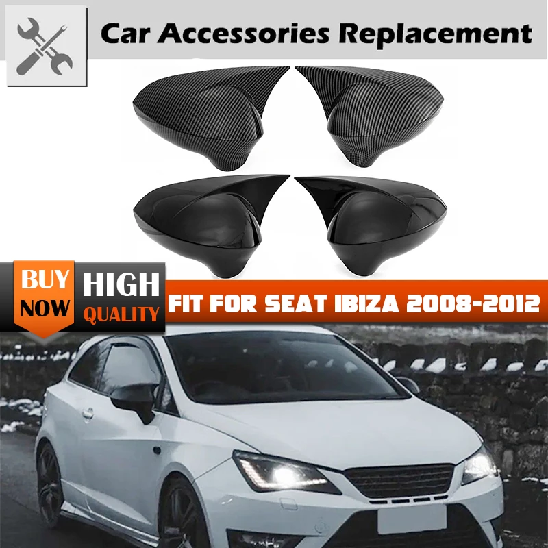 Side Mirror Cover Rearview Caps For Seat Leon MK2 1P Ibiza MK4 6J Exeo 3R 2008-2017 Car Accessories 2pcs Black Add on