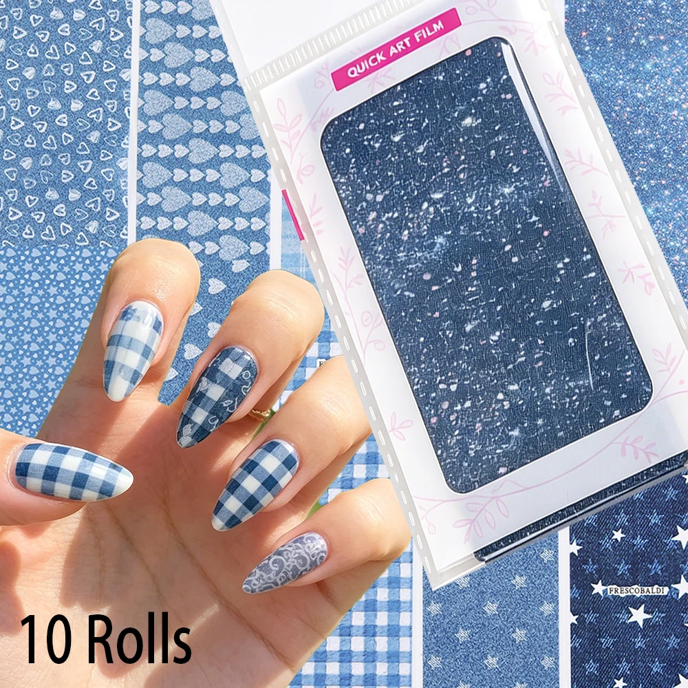 Nail Art Denim - 10 Rotoli di Adesivi per Unghie