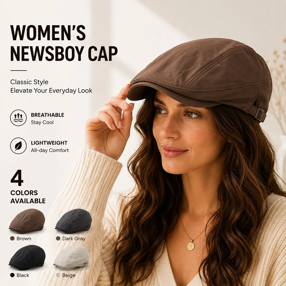 Women's Lightweight Flat Cap Adjustable Ivy Gatsby Newsboy Hat Breathable Casual Driving Golf Beret Cap