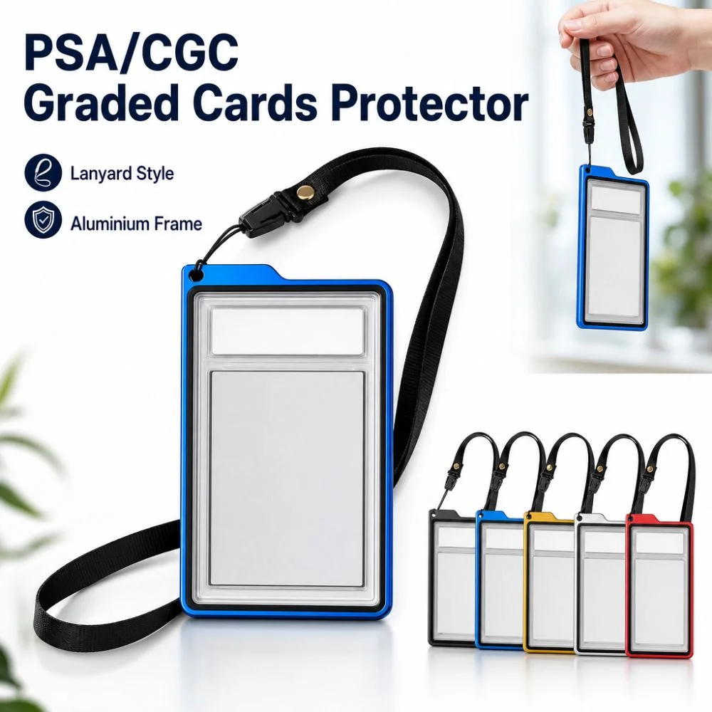 Lanyard Style 35PT /CGC Graded Cards Protector Aluminium Frame UV Protection Card Protective Case Double-sided Glass Transparent