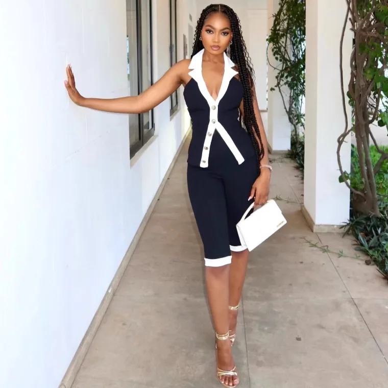 Top cardigan senza maniche sexy senza schienale + pantaloncini Set da due pezzi Set di pantaloncini camicia casual estiva da donna per donna 2025