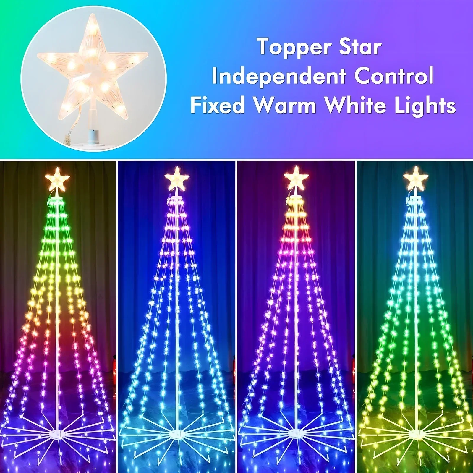 Sapin de Noël Lumineux RVB Intelligent avec Télécommande, Topper Étoile, Extérieur, Bricolage, 2.1m