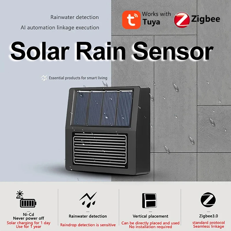 Tuya Zigbee Smart Rain Sensor for Wireless Outdoor Rain Detection Water Leak Sensor Linkage Control Wireless App Control