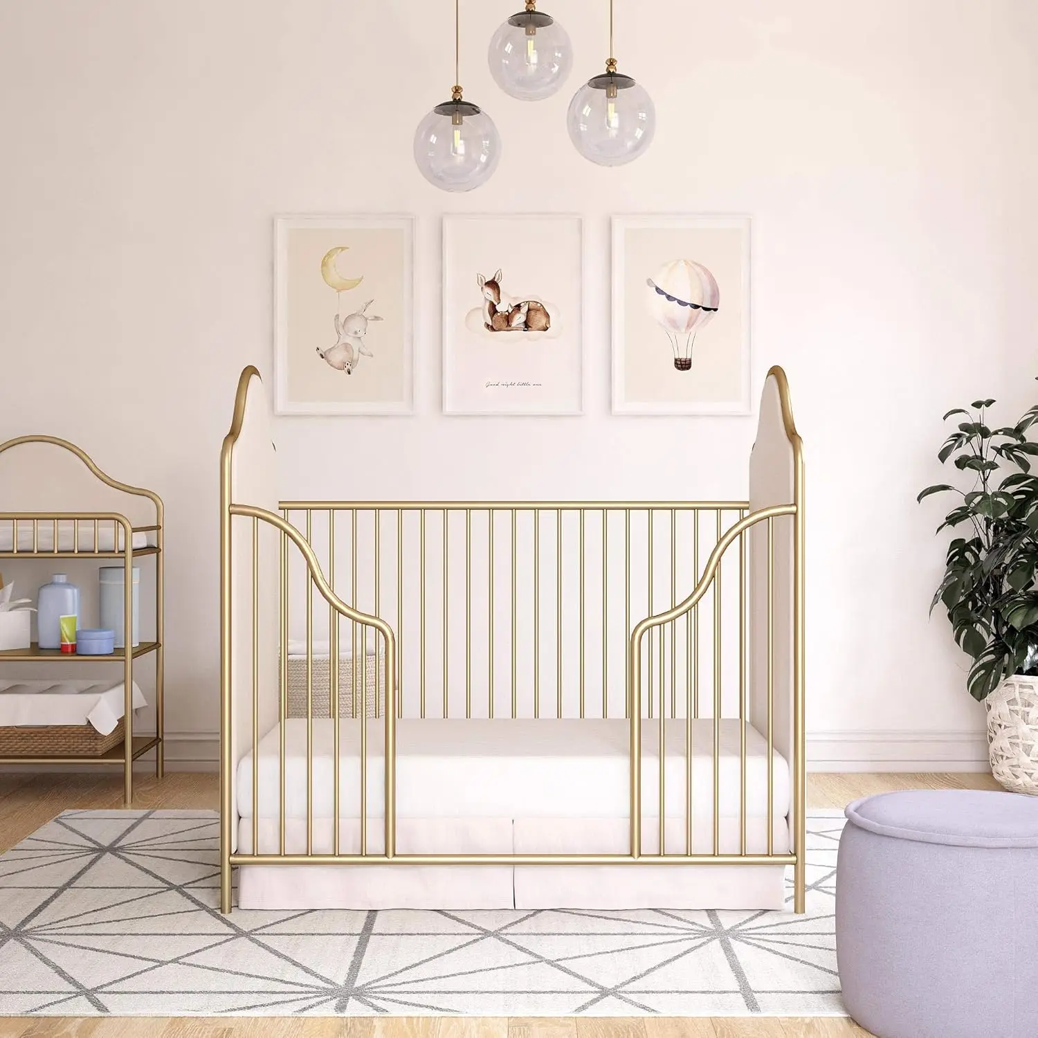 Little Seeds Piper Upholstered Metal Crib, Gold