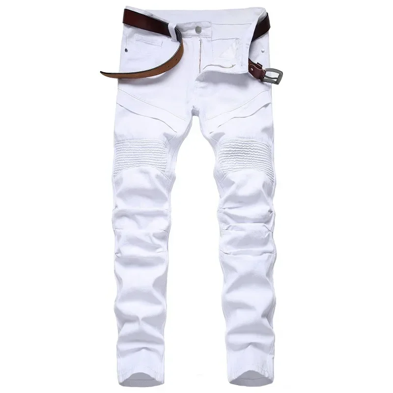 White Fashion Motorcycle Outdoor Cycling Jeans Hip Protection Anti Drop Denim Pants Men's Four Seasons trouser male streetwear