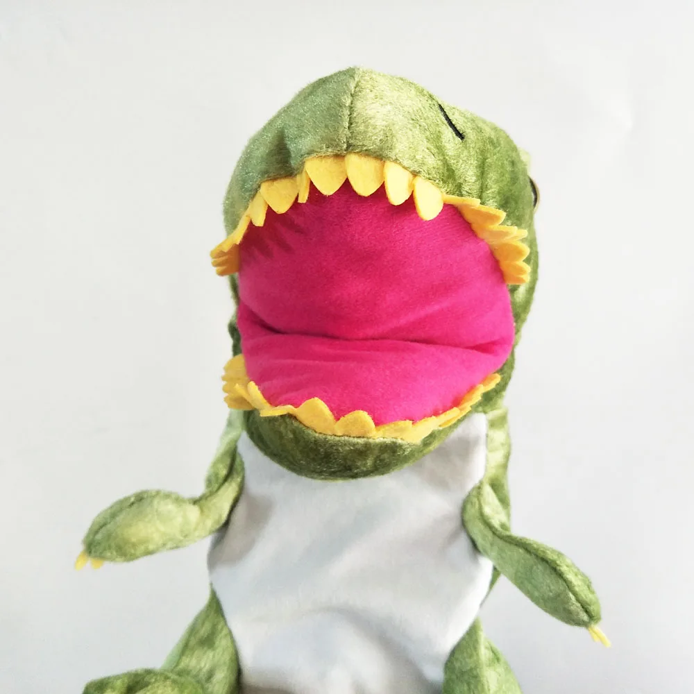 Giocattolo di peluche burattino a mano di cartone animato di alta qualità Tyrannosaurus Rex Dinosauro Bocca aperta per regalo di compleanno per bambini