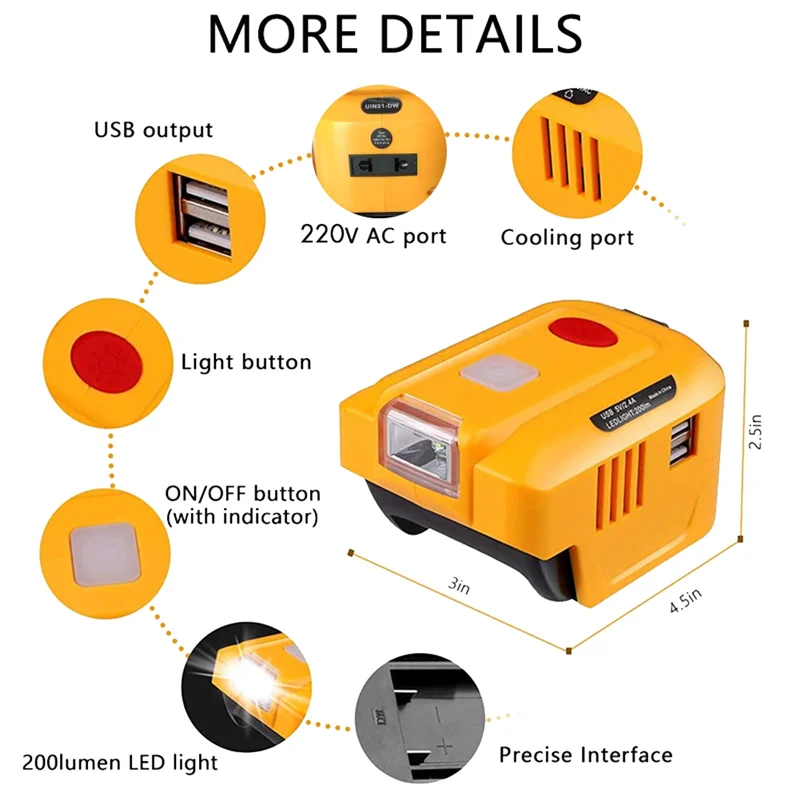 ABRU-For 20V 18V Lithium Battery 220V Portable Inverter Power Station With LED Light USB