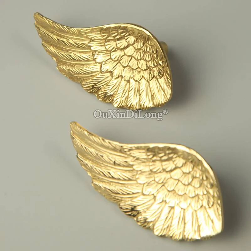 Luxury French 4Pairs Solid Brass Angel Wings Furniture Handles Drawer Knobs Cupboard Wardrobe Closet Dresser Cabinet Door Pulls