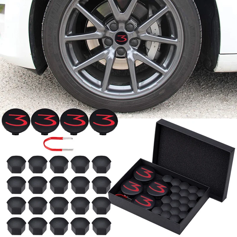 Car Wheel Center Hub Caps Kit for Tesla Model 3  Model3 with 4 Center Cap Set 20 Wheel Lug Nut Cover Kit Tesla Decorations