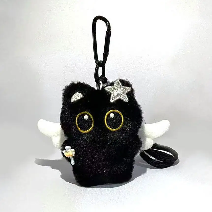 Classic Cute Plush Black Cat Pendant Keychain For Women Creative Charm Fish Cats Keyring Young Jewelry Gifts image 3