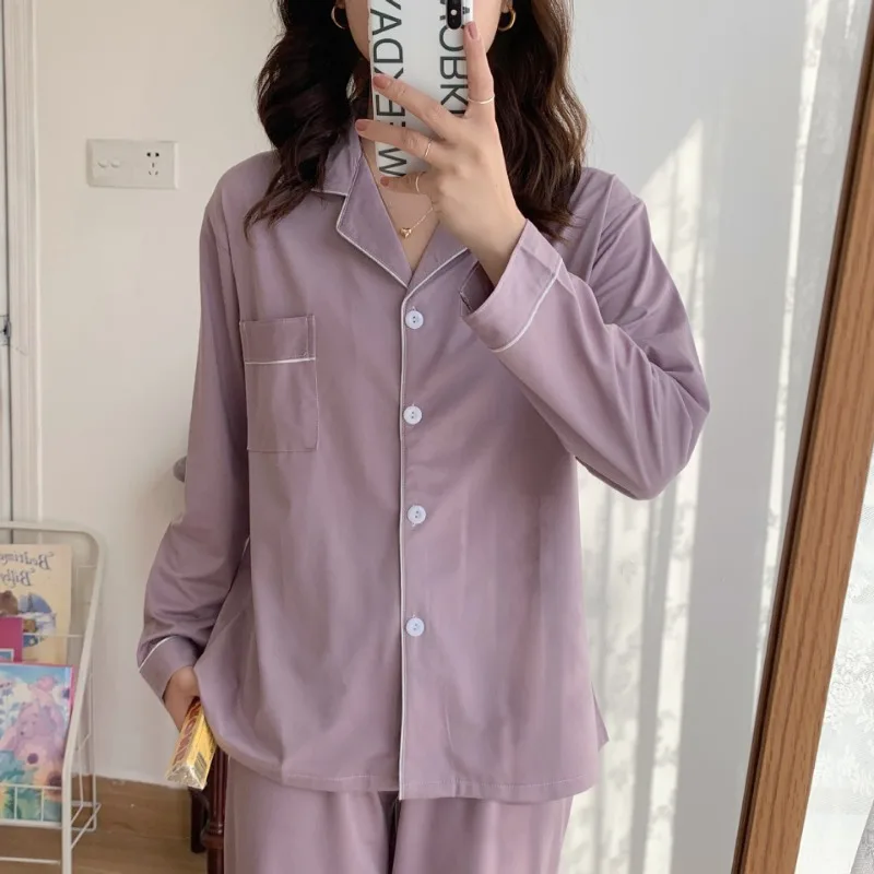 Casual Sleepwear Women Pajama Sets Korean Piiama Autumn Pants Sets for Women 2 Pieces Solid Night Wears Long Sleeve Home Suit