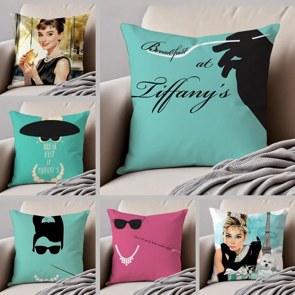 Bonita funda de cojín B-Breakfast at Tiffany's Audrey Hepburns, funda de almohada con botón oculto, cojín de poliéster duradero para silla
