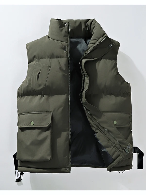 

Утепленный хлопковый жилет для мужчин: теплый, ветрозащитный, без рукавов, с воротником-стойкой, молодежный, модный, зимний, на молнии, приталенный крой