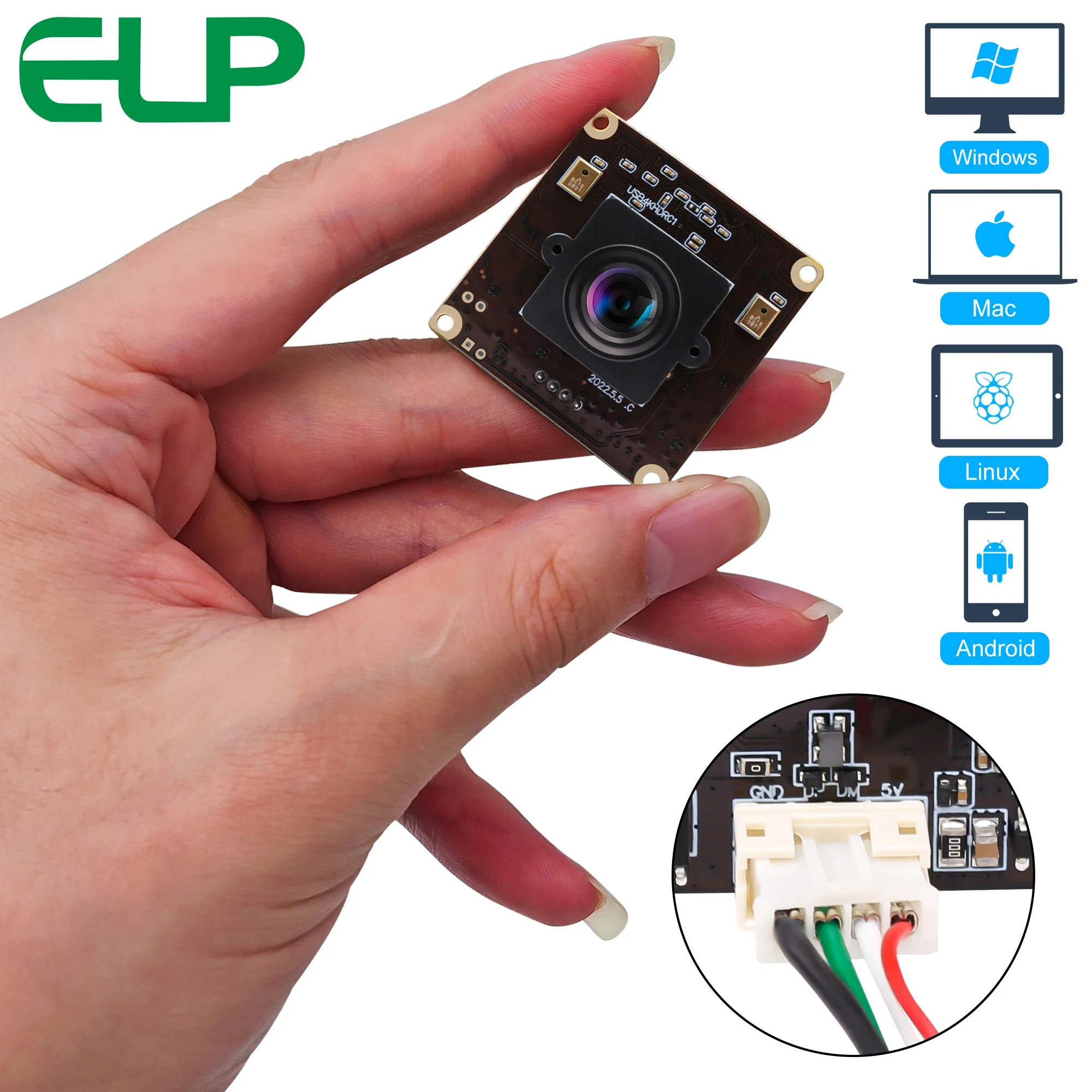 ELP 4K 30fps USB Camera Dual Microphones Mini 38*38mm Industrial Video Surveillance USB Webcam Free Driver for Mac Linux Windows