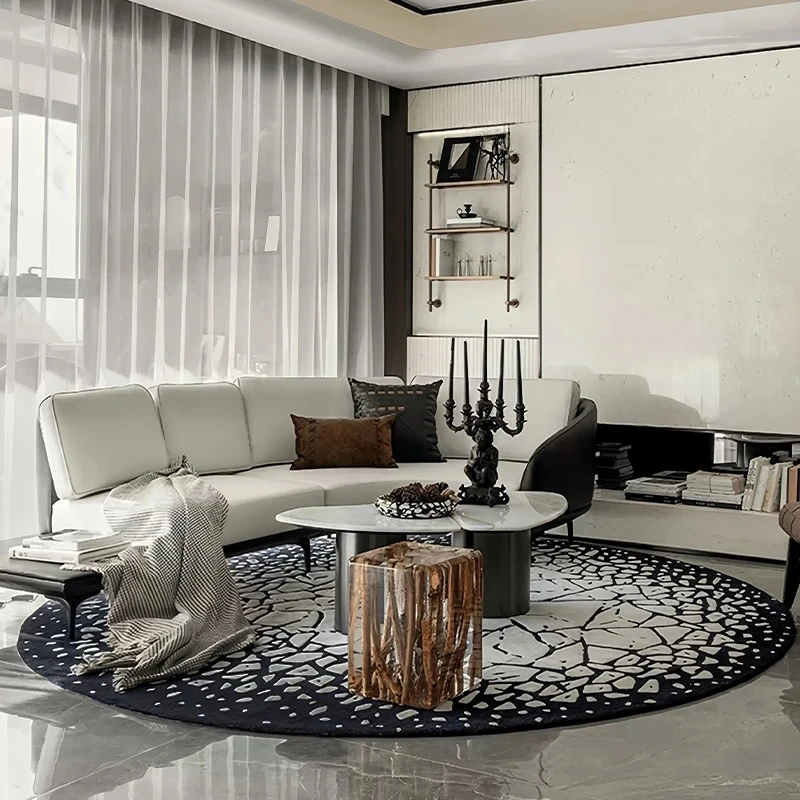 round carpet high-end wool light luxury sofa cushion black and white bedroom bedside blanket customization