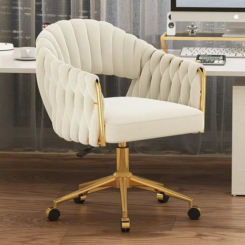 Modern Woven Dining Chair Rotating Lift Stool Simple Bedroom Makeup Vanity Swivel Chair Computer Study Chair Velvet Lounge Chair