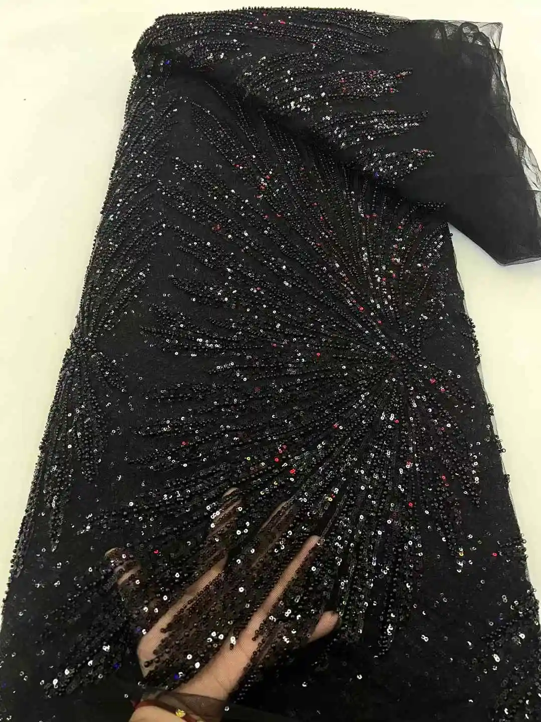 แอฟริกันลูกปัดTulleลูกไม้ภาษาฝรั่งเศสคําไนจีเรียHandmade Sequinsไข่มุกลูกไม้ผ้าสําหรับชุดเจ้าสาวXC